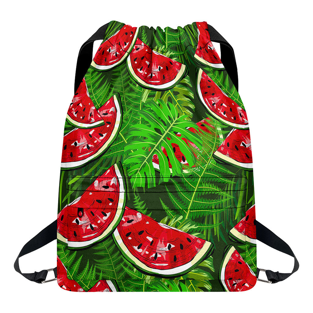 Tropical Leaf Watermelon Pattern Print Drawstring Backpack