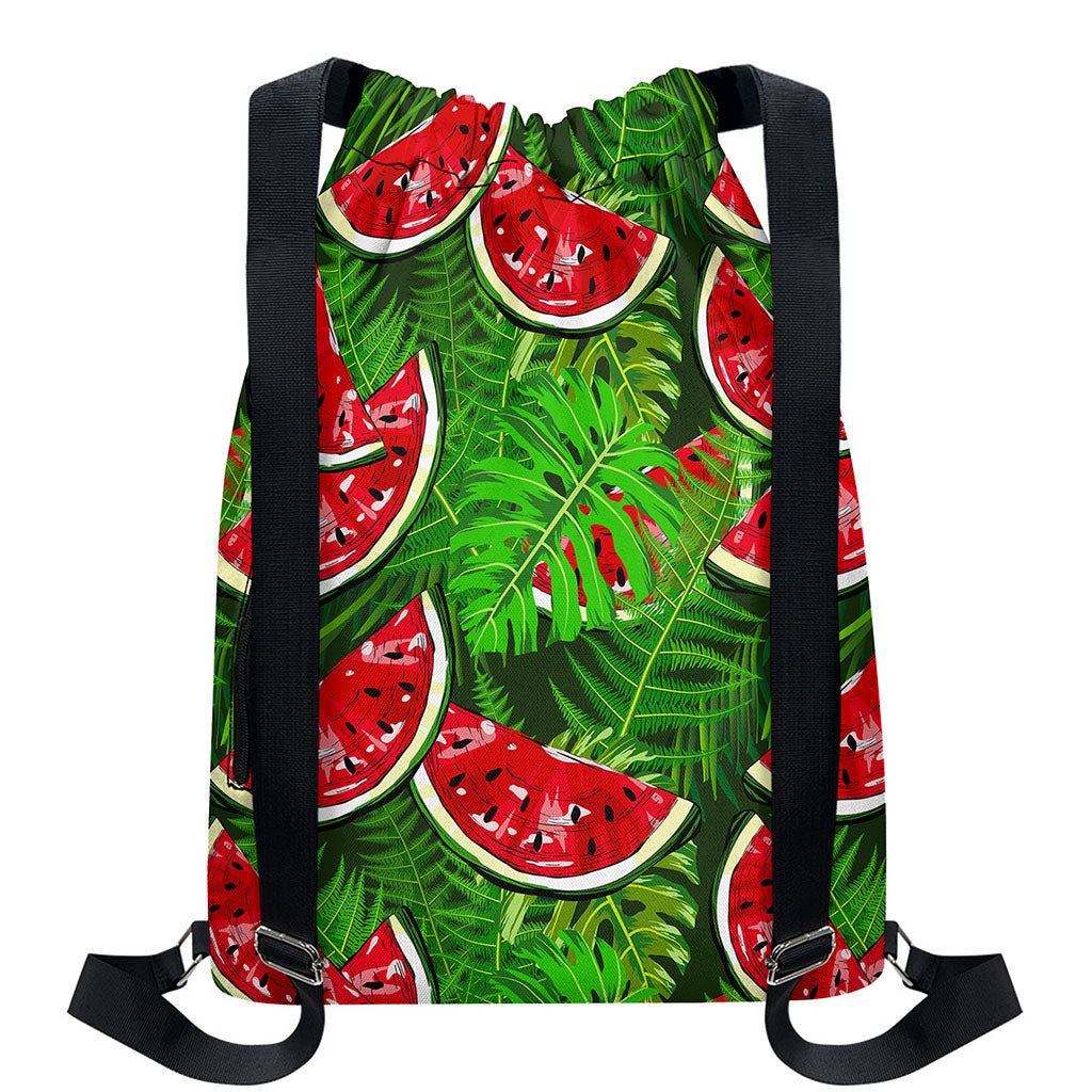 Tropical Leaf Watermelon Pattern Print Drawstring Backpack