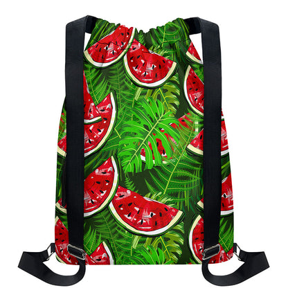 Tropical Leaf Watermelon Pattern Print Drawstring Backpack
