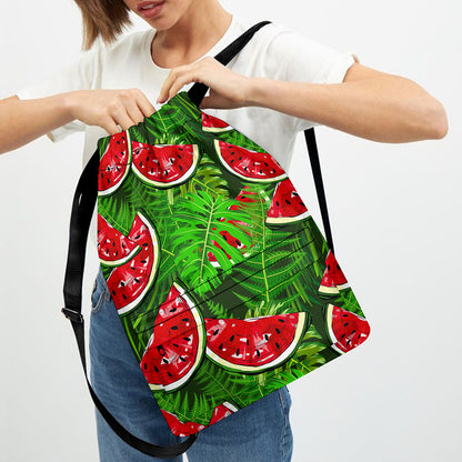 Tropical Leaf Watermelon Pattern Print Drawstring Backpack