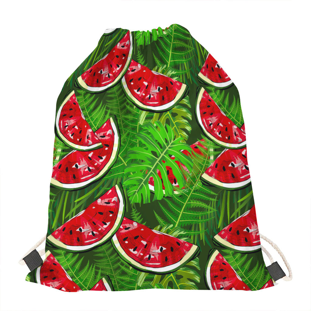 Tropical Leaf Watermelon Pattern Print Drawstring Bag