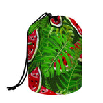 Tropical Leaf Watermelon Pattern Print Drawstring Makeup Bag
