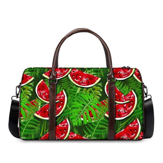Tropical Leaf Watermelon Pattern Print Duffle Bag