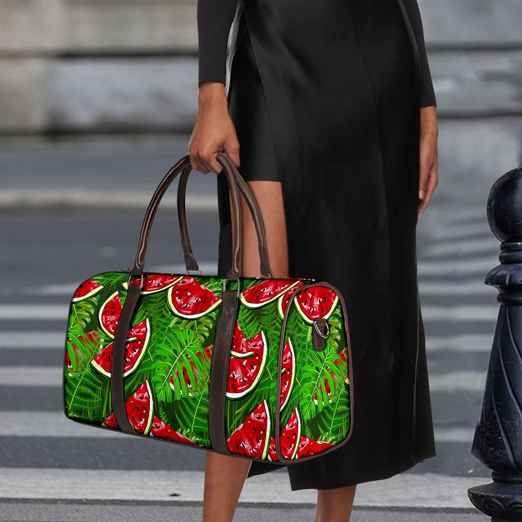 Tropical Leaf Watermelon Pattern Print Duffle Bag