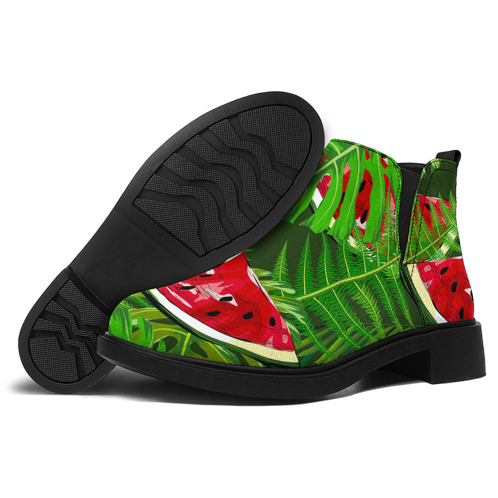 Tropical Leaf Watermelon Pattern Print Flat Ankle Boots