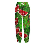 Tropical Leaf Watermelon Pattern Print Fleece Lined Knit Pants