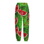 Tropical Leaf Watermelon Pattern Print Fleece Lined Knit Pants