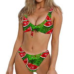 Tropical Leaf Watermelon Pattern Print Front Bow Tie Bikini