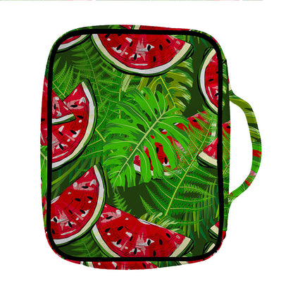 Tropical Leaf Watermelon Pattern Print Front Pocket Bible Bag