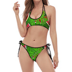 Tropical Leaf Watermelon Pattern Print Halter Scoop Tie Side Bikini