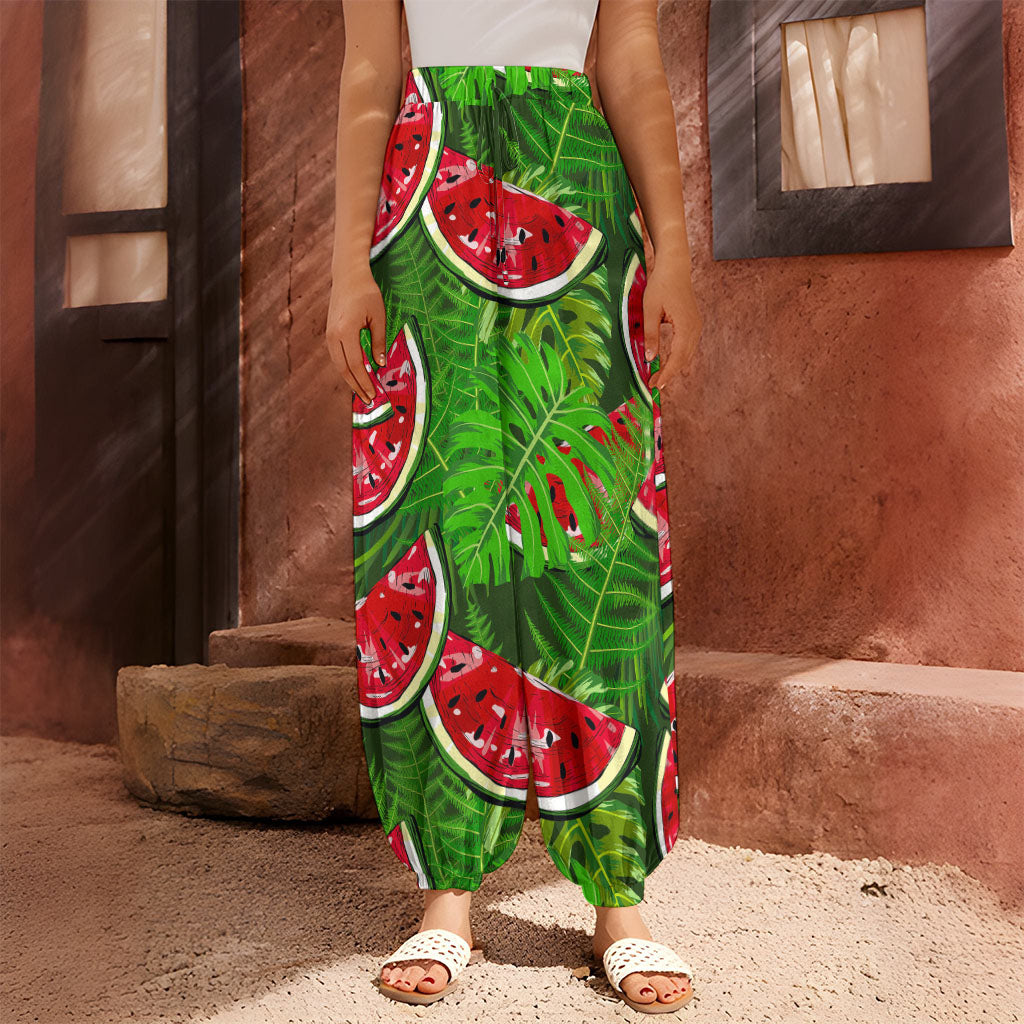Tropical Leaf Watermelon Pattern Print Harem Pants