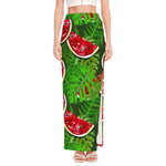 Tropical Leaf Watermelon Pattern Print High Slit Maxi Skirt