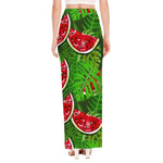 Tropical Leaf Watermelon Pattern Print High Slit Maxi Skirt