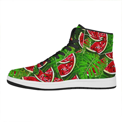Tropical Leaf Watermelon Pattern Print High Top Leather Sneakers