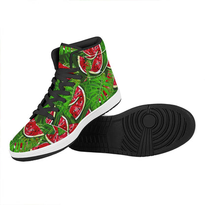 Tropical Leaf Watermelon Pattern Print High Top Leather Sneakers