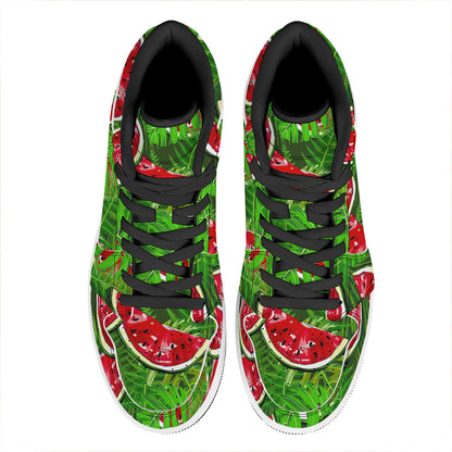 Tropical Leaf Watermelon Pattern Print High Top Leather Sneakers