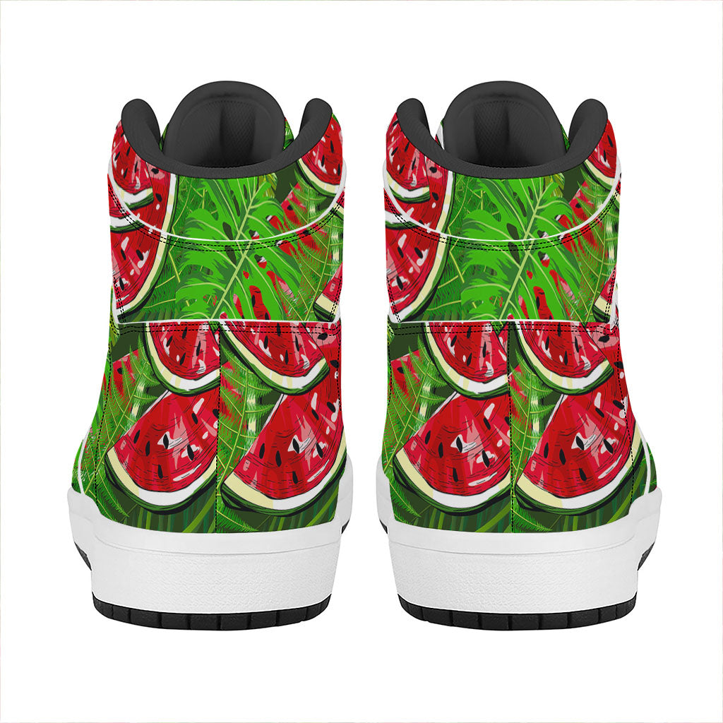 Tropical Leaf Watermelon Pattern Print High Top Leather Sneakers