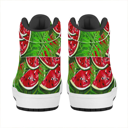 Tropical Leaf Watermelon Pattern Print High Top Leather Sneakers
