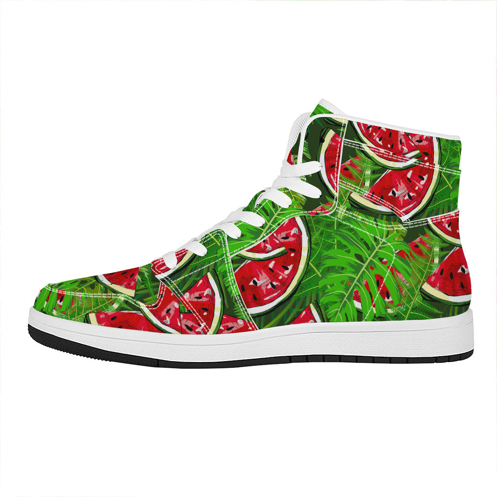 Tropical Leaf Watermelon Pattern Print High Top Leather Sneakers