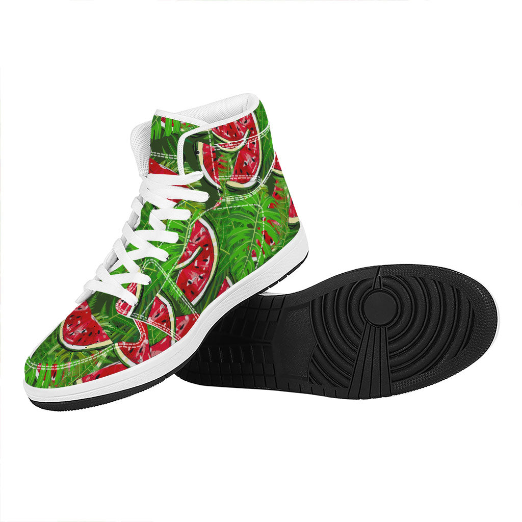 Tropical Leaf Watermelon Pattern Print High Top Leather Sneakers