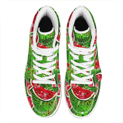 Tropical Leaf Watermelon Pattern Print High Top Leather Sneakers