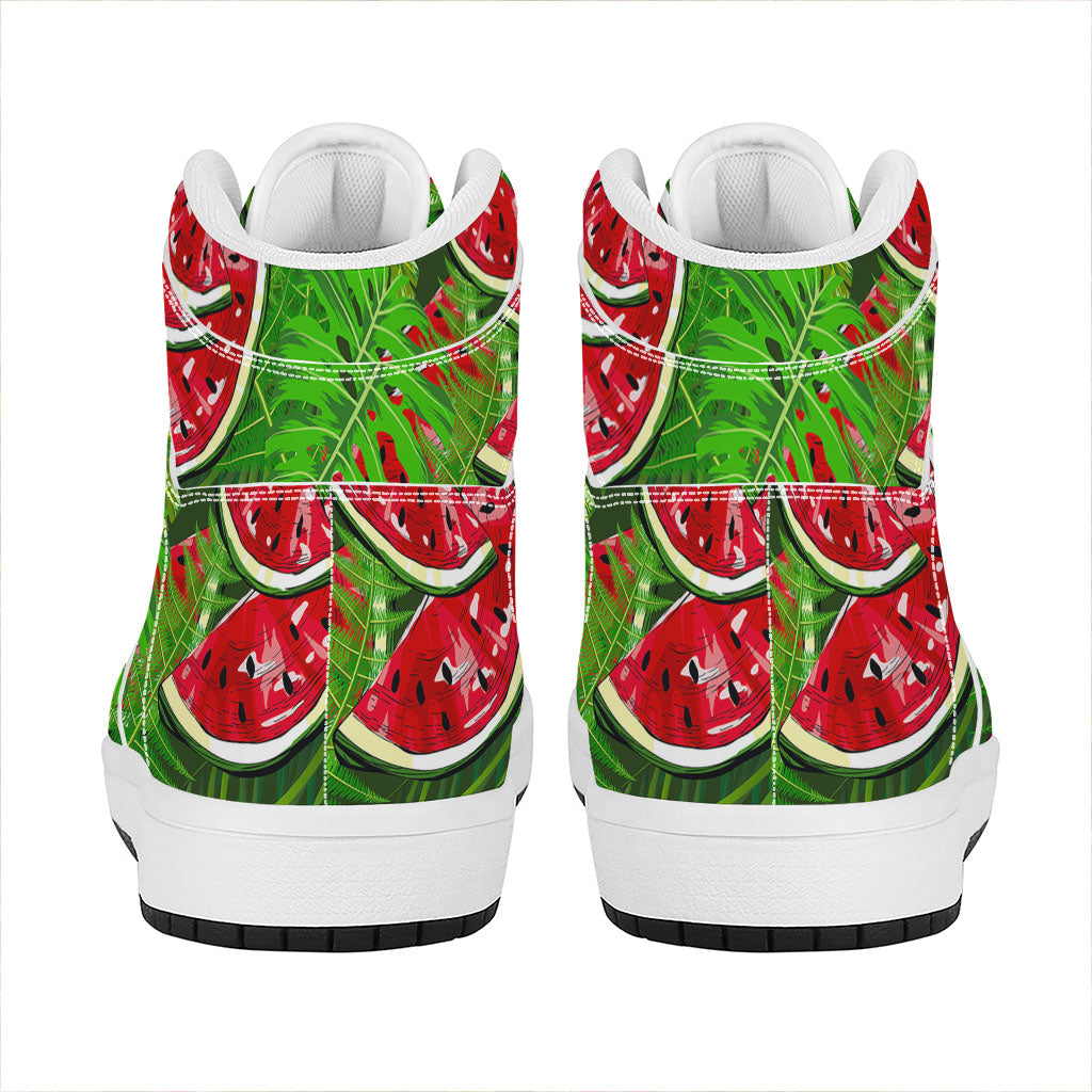 Tropical Leaf Watermelon Pattern Print High Top Leather Sneakers
