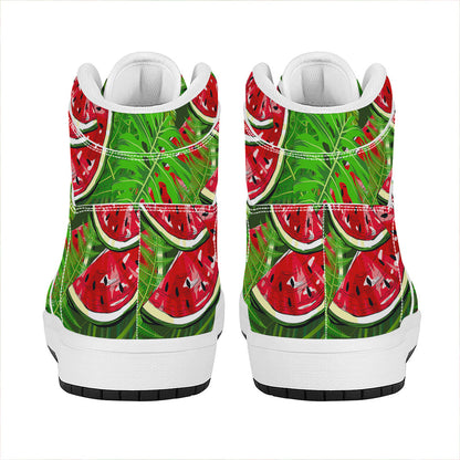 Tropical Leaf Watermelon Pattern Print High Top Leather Sneakers