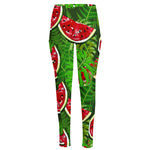 Tropical Leaf Watermelon Pattern Print High-Waisted Pocket Leggings