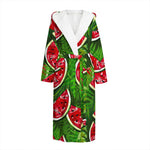 Tropical Leaf Watermelon Pattern Print Hooded Bathrobe