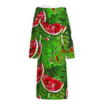 Tropical Leaf Watermelon Pattern Print Hooded Bathrobe