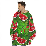Tropical Leaf Watermelon Pattern Print Hoodie Blanket
