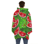 Tropical Leaf Watermelon Pattern Print Hoodie Blanket
