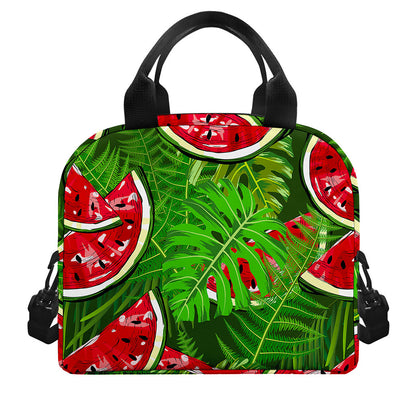 Tropical Leaf Watermelon Pattern Print Insulated Lunch Bag