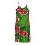Tropical Leaf Watermelon Pattern Print Jersey Midi Cami Dress