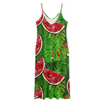 Tropical Leaf Watermelon Pattern Print Jersey Midi Cami Dress