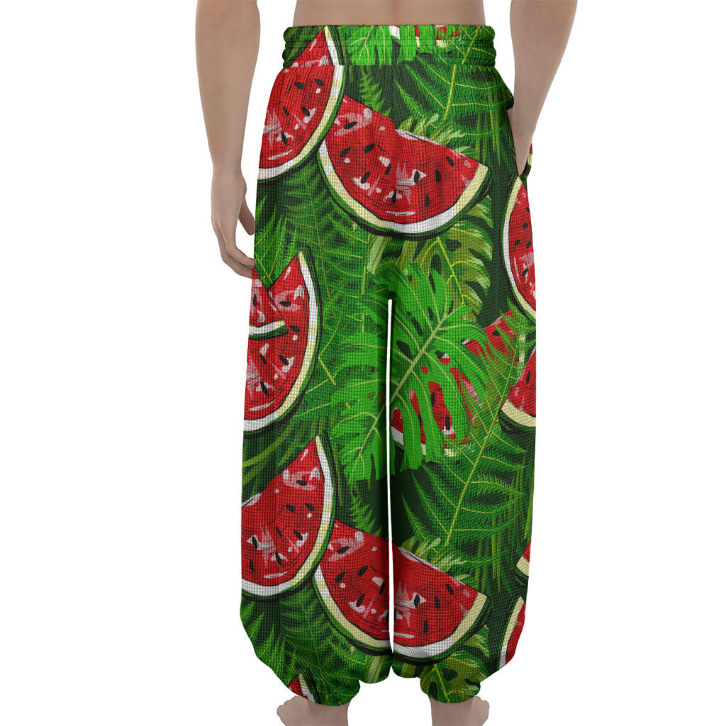 Tropical Leaf Watermelon Pattern Print Lantern Pants