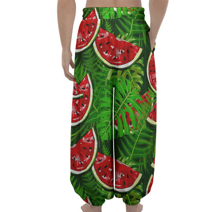 Tropical Leaf Watermelon Pattern Print Lantern Pants