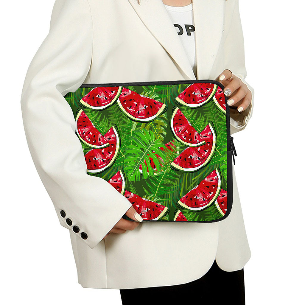 Tropical Leaf Watermelon Pattern Print Laptop Sleeve
