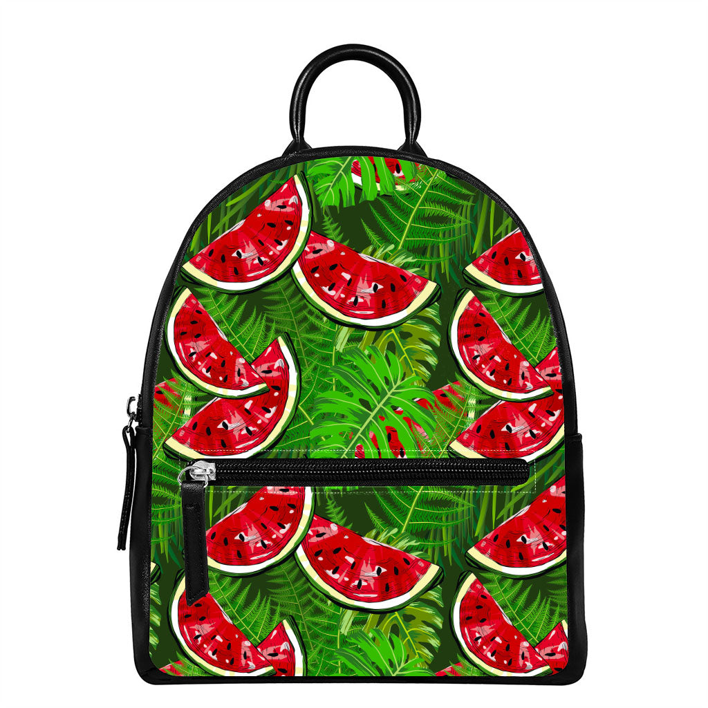 Tropical Leaf Watermelon Pattern Print Leather Backpack