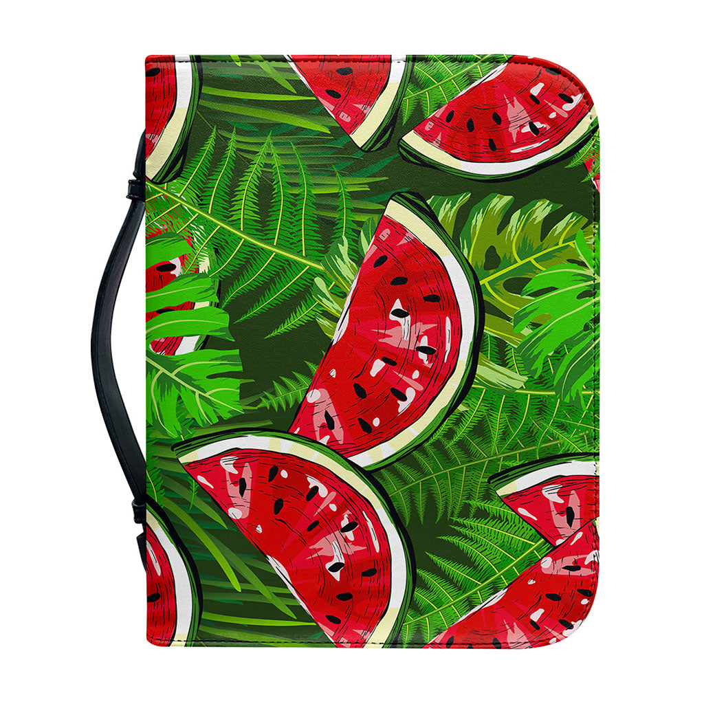 Tropical Leaf Watermelon Pattern Print Leather Bible Cover
