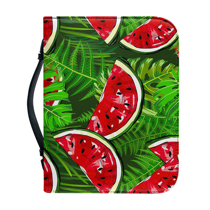 Tropical Leaf Watermelon Pattern Print Leather Bible Cover