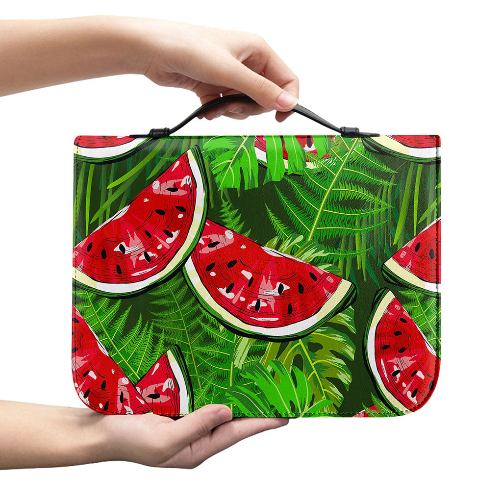 Tropical Leaf Watermelon Pattern Print Leather Bible Cover