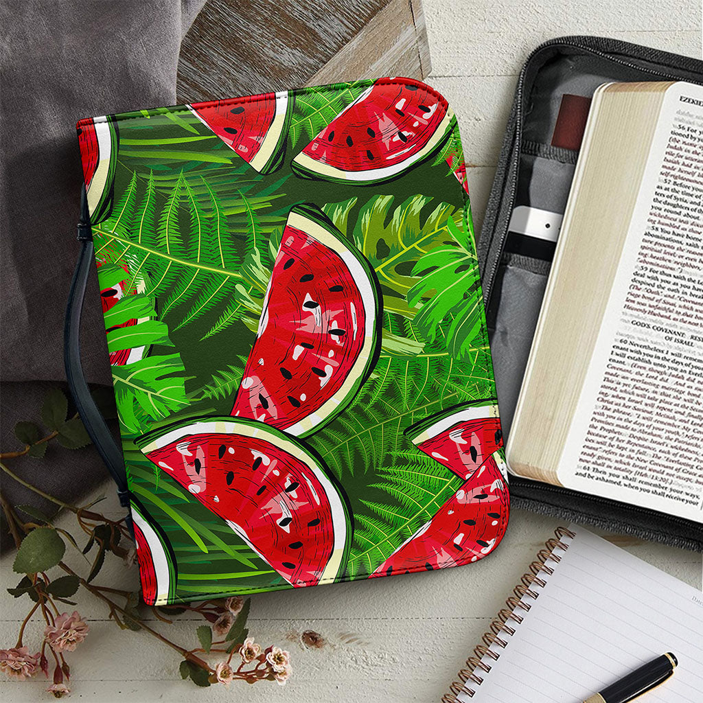 Tropical Leaf Watermelon Pattern Print Leather Bible Cover