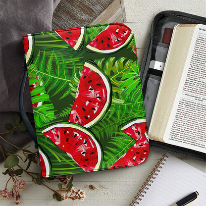 Tropical Leaf Watermelon Pattern Print Leather Bible Cover