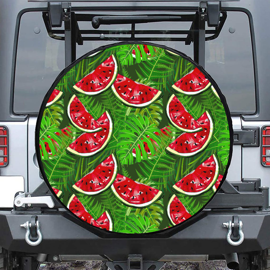 Tropical Leaf Watermelon Pattern Print Leather Spare Tire Cover