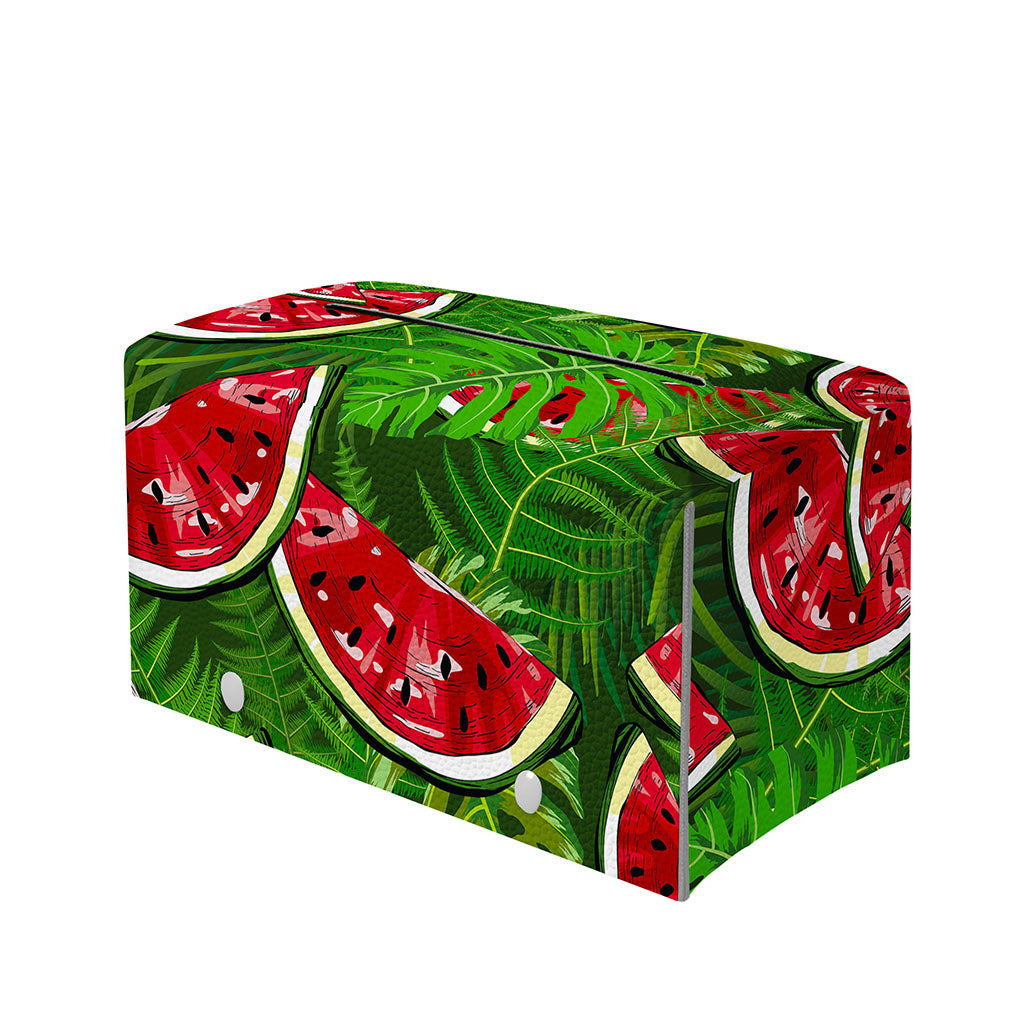Tropical Leaf Watermelon Pattern Print Leather Tissue Box Cover