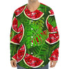 Tropical Leaf Watermelon Pattern Print Long Sleeve Baseball Jersey