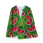 Tropical Leaf Watermelon Pattern Print Long Sleeve Short Coat