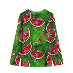 Tropical Leaf Watermelon Pattern Print Long Sleeve Short Coat