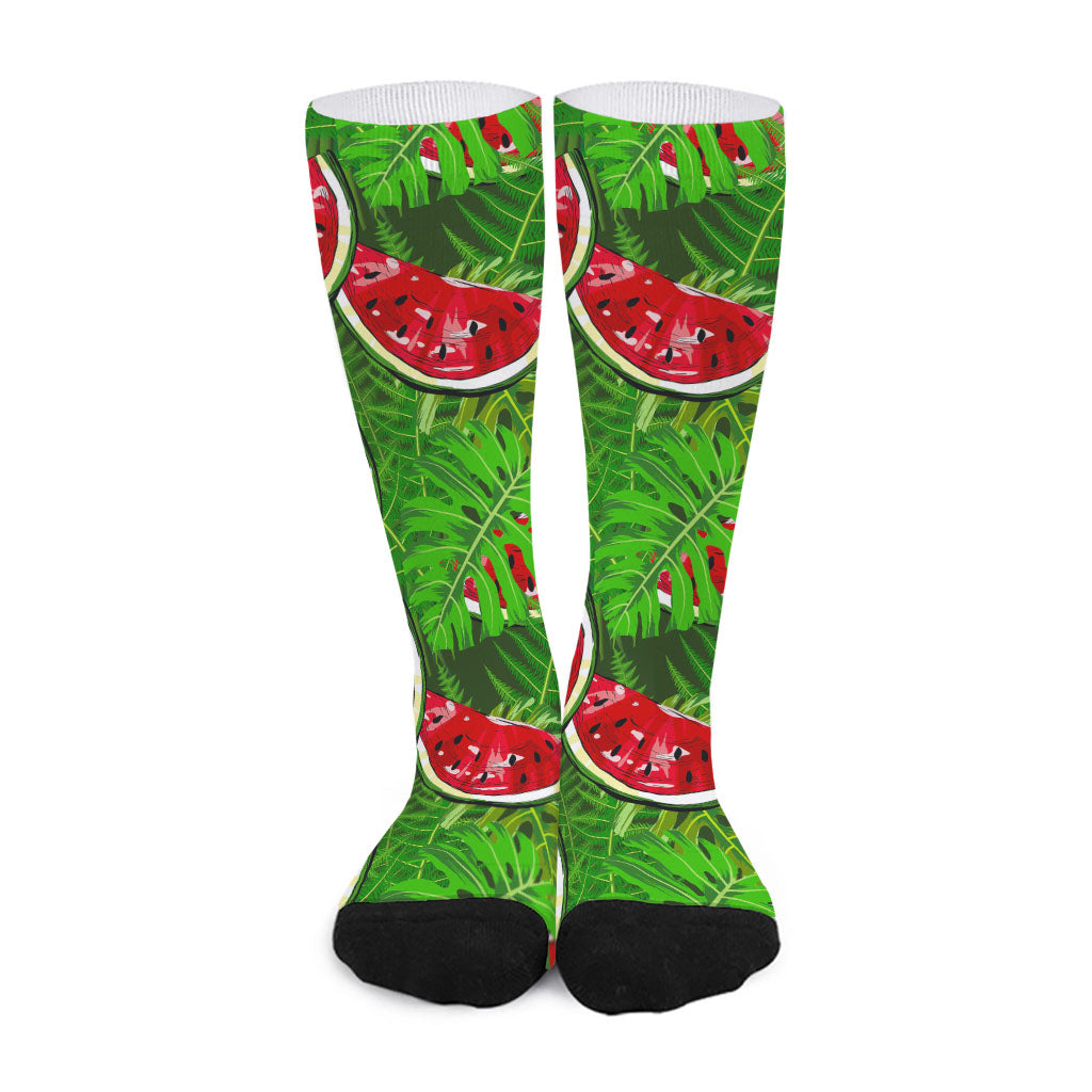 Tropical Leaf Watermelon Pattern Print Long Socks